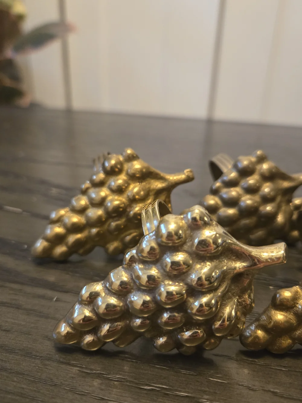 Vintage Brass Grape Cluster Napkin Rings - Set of 7
